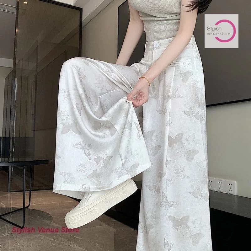 Korean butterfly satin drape relaxed fashion temperament wide-leg pants women's spring and summer high waist slim casual pants. - image 4