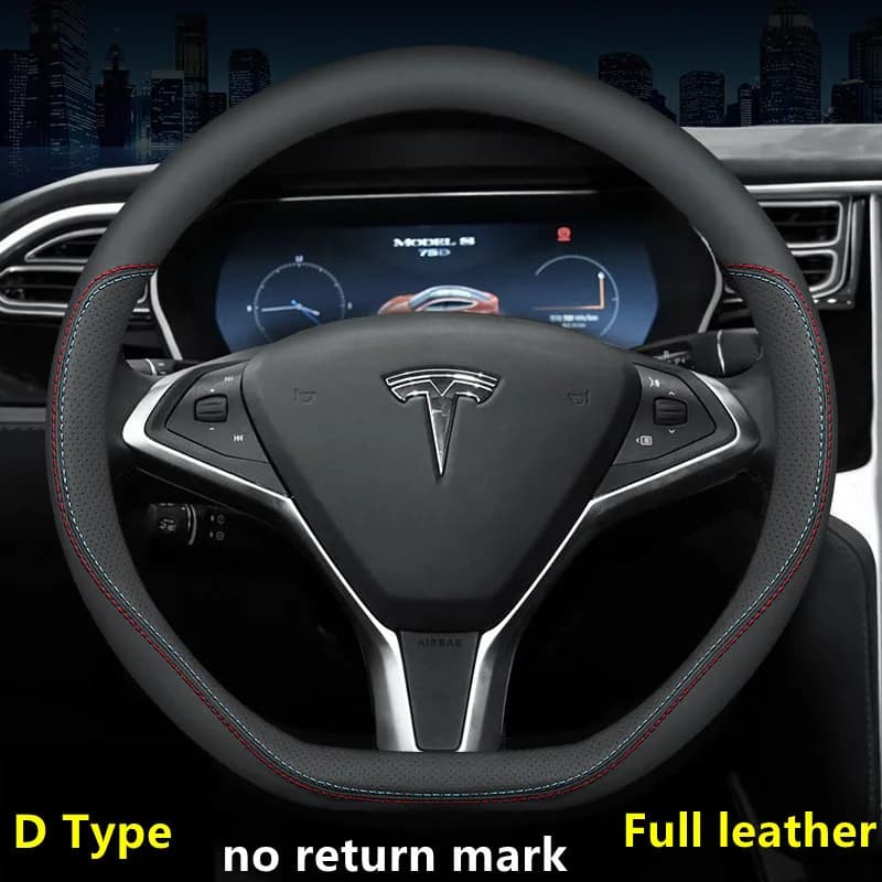 Steering Wheel Cover For Tesla Model 3 Y S X Nappa Leather 4 Seasons 36-39 CM Diameter Black Car Interior Accessories 2017-2024 - image 6