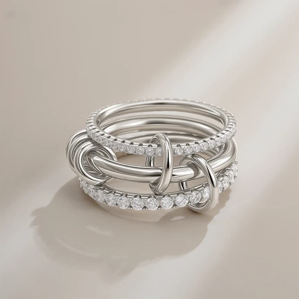 Luxury Cubic Zirconia 3 Layer Stackable Link Ring for Women 18K Gold Plated Stainless Steel Combination Ring Waterproof Jewelry - image 4
