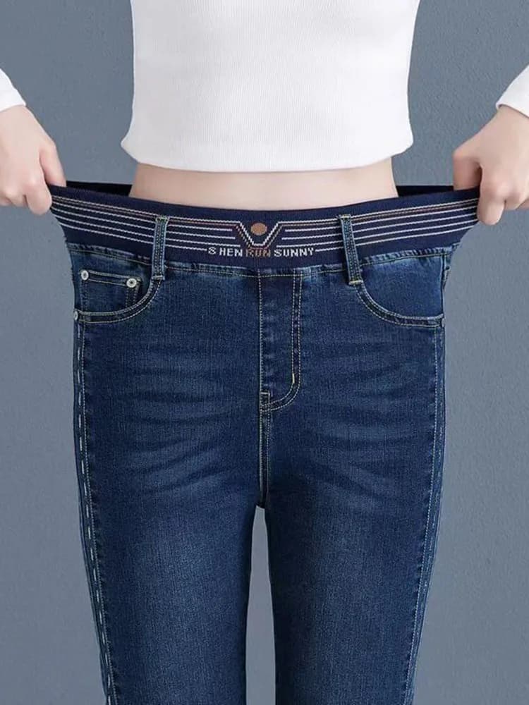 Women Vintage Skinny Stretch Flare Jeans Korean Elastic High Waist Wide Leg Denim Pants Ankle Length Big Size 4xl Kot Pantolon - image 6