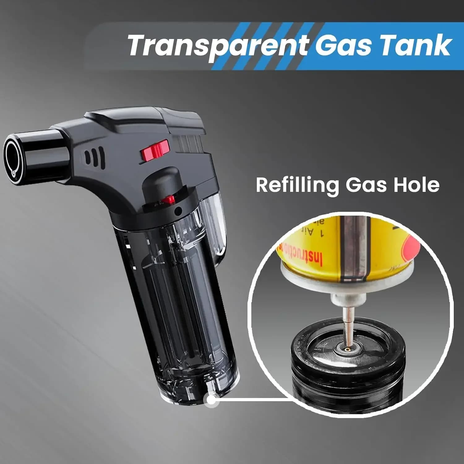 Windproof Large Capacity Inflatable Lighter with Jet Flame Butane Torch Suitable for Candle Camping BBQ Kitchen Outdoor Lighter - image 6