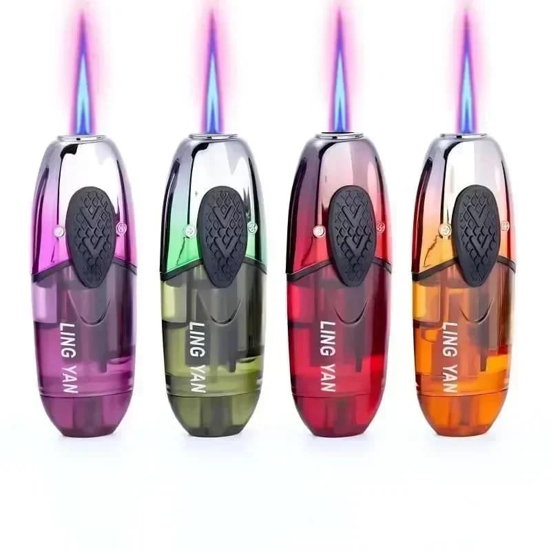 Silent Transparent Oil Tank Inflatable Lighter Windproof Jet Blue Flame Silent Portable Outdoor Lighter Fashionable Men's Gift - image 3