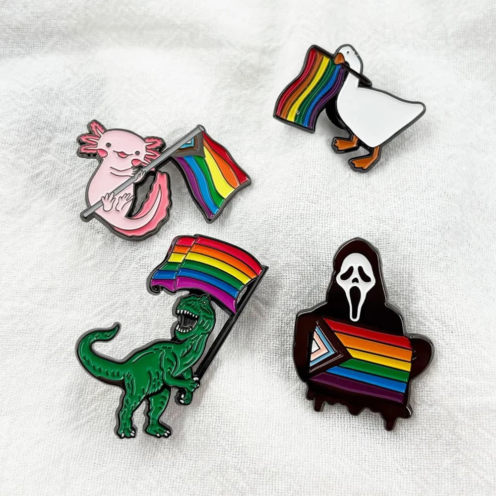 LGBTQ+ Pride Rainbow Flag Cartoon Enamel Pin Fun Animal Cat Dinosaur Frog Brooch Backpack Hat Accessory Creative Gift - image 3