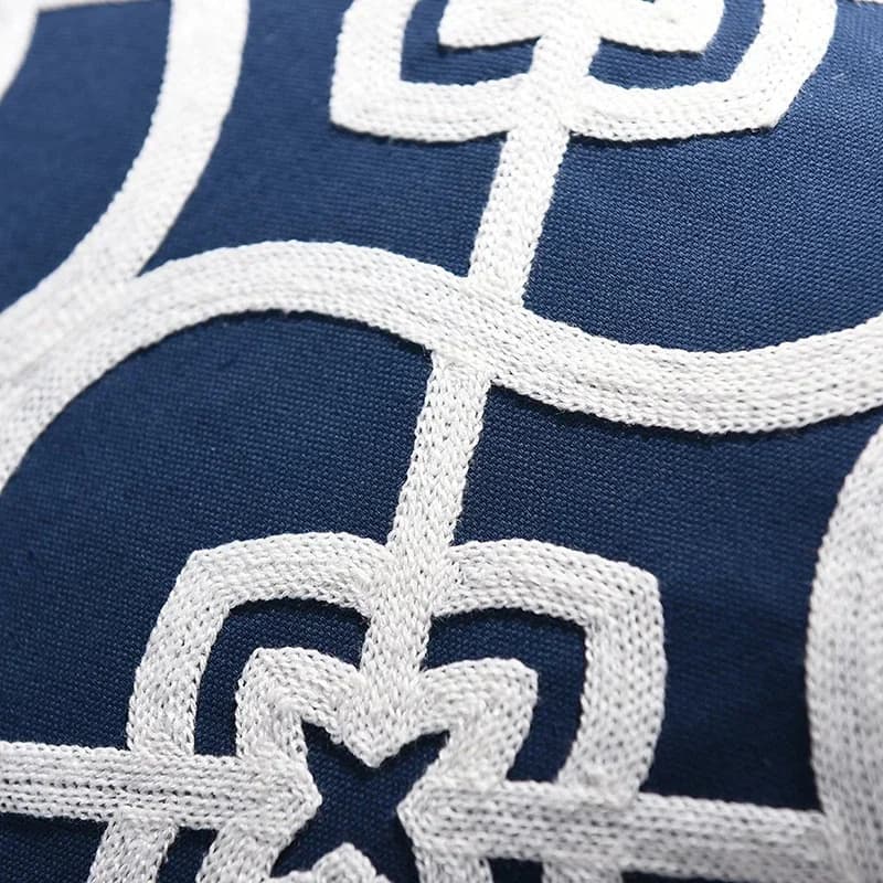 Home Decor Embroidered Cushion Cover Navy/White Pillowcase Canvas Cotton Square Embroidery Pillow Cover 45x45cm Quatrefoil - image 6