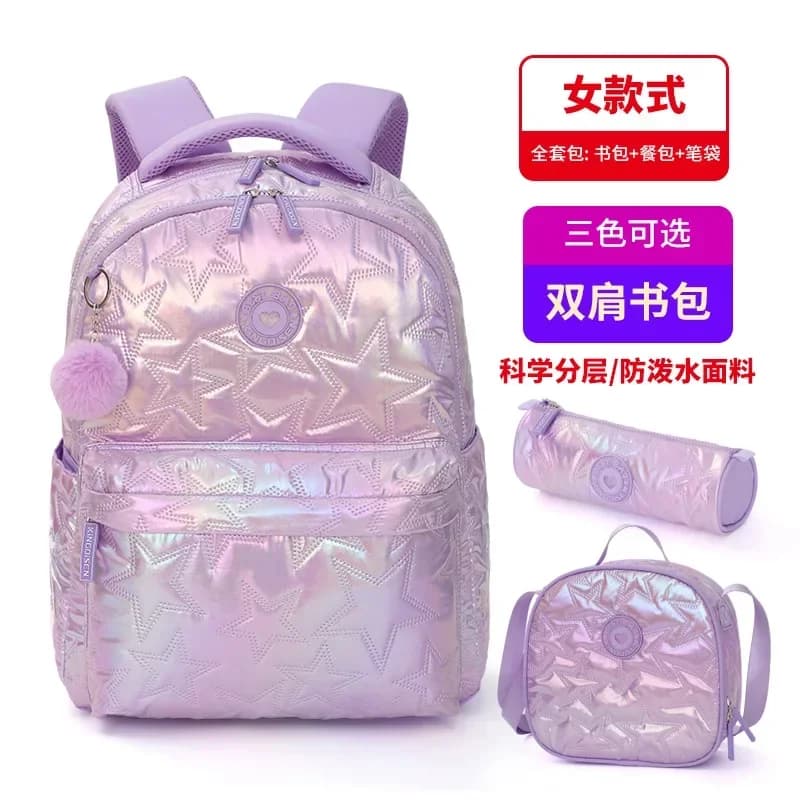 Book Bags for Little Girl Case with Fur Ball Pendant Student Backpack Cute Color Scheme Breathable Shoulder Strap Large Capacity - image 4