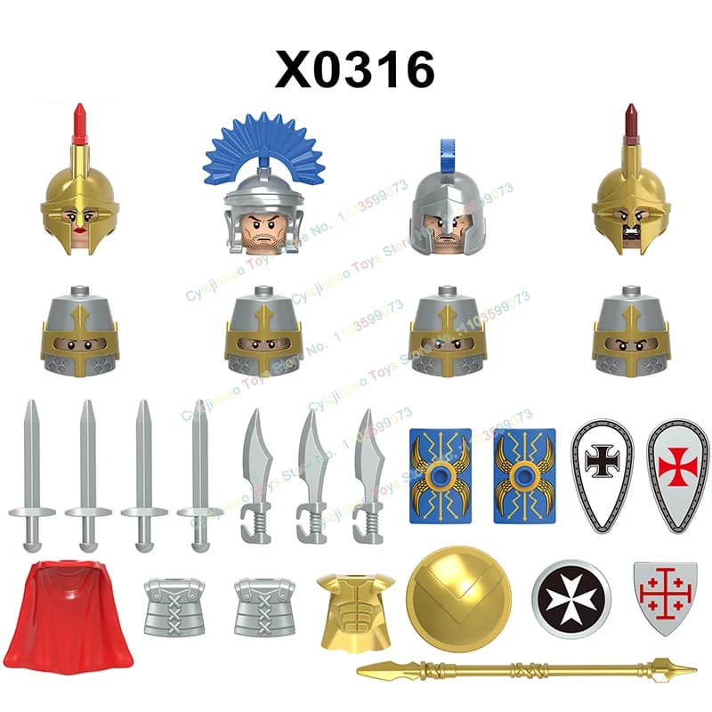 Medieval Time Knight Warrior Roman Soldier Weapon Armor Helmet Building Blocks Figures Accessories Toys For Children - image 6