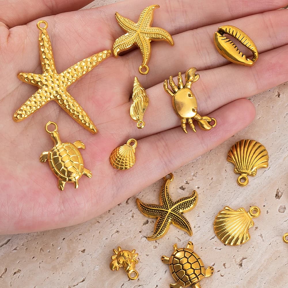 10pcs Antique Gold Color Cute Metal Starfish Shellfish Crab Turtle Pendant DIY Necklace Bracelet Charm Jewelry Making Wholesale - image 4