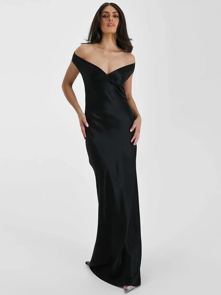 Satin Off-shoulder Backless Sexy Maxi Dress Women Gown Fashion Strapless Sleeveless High Waist Club Party Long Dresses - image 4