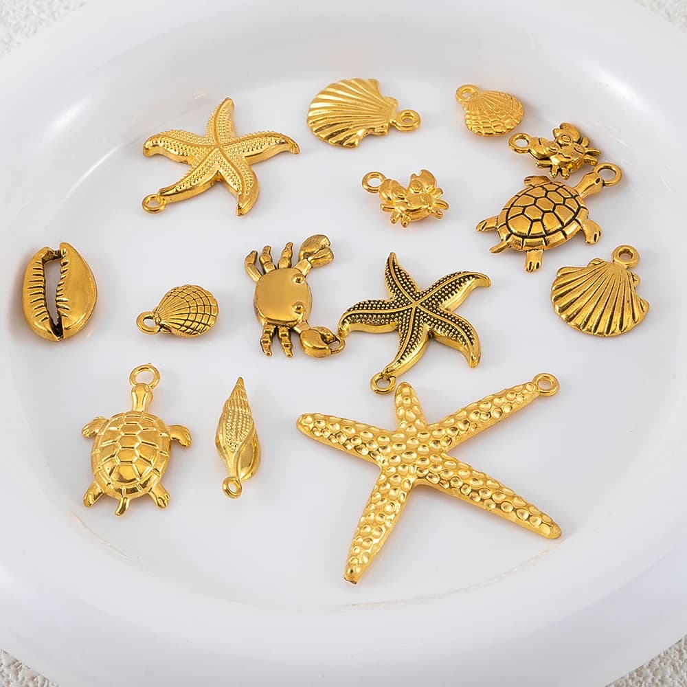 10pcs Antique Gold Color Cute Metal Starfish Shellfish Crab Turtle Pendant DIY Necklace Bracelet Charm Jewelry Making Wholesale - image 5