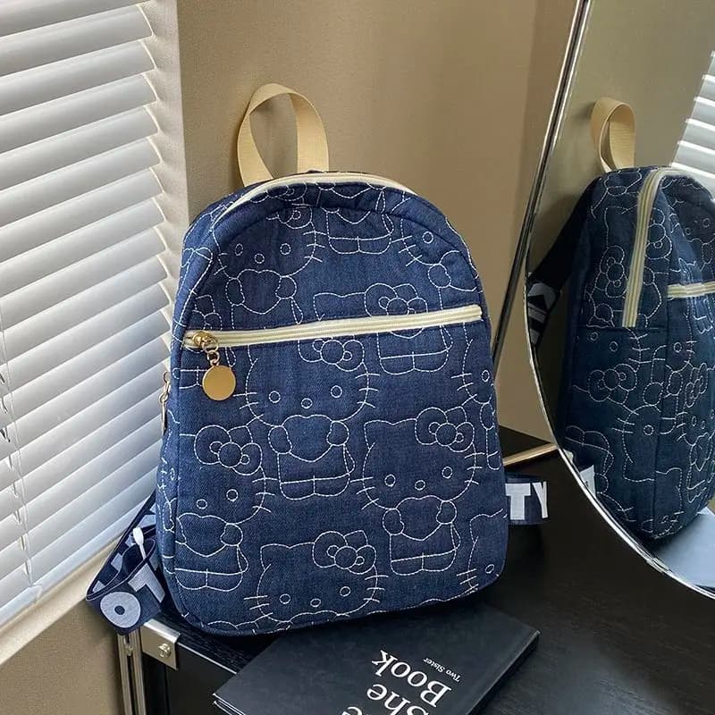2025 Hello Kitty Backpacks Denim Embroidery Casual Shoulder Versatile Multi-Use Backpack Fashion Bags For Girls Women Mochilas