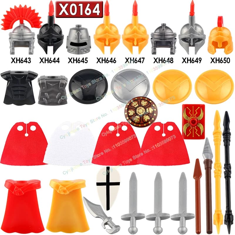 Medieval Time Knight Warrior Roman Soldier Weapon Armor Helmet Building Blocks Figures Accessories Toys For Children