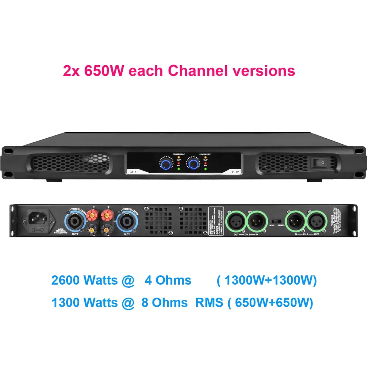 Pro Slim 1U Light Weight 2600W 2 Channel Digital Power Amplifier Class D 2000 Watt Stage Karaoke DJ Sound
