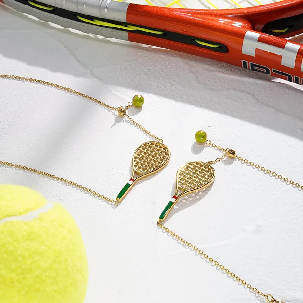 Original European and American design 18K gold-plated tennis racket with resin-filled handle, bracelet, and necklace,  for women - image 4