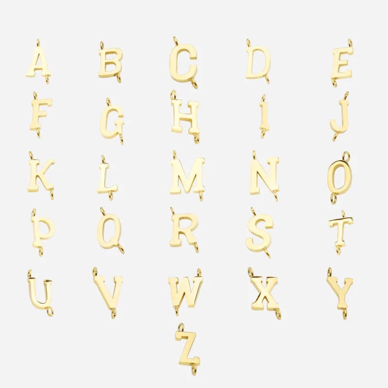 26Pcs/Lot Mirror Polish Stainless Steel Charms Initials Letter Connector Charms  For DIY Making Necklace Braid Bracelets