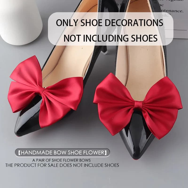 9-color detachable shoe bow  satin shoe flower hair clips Bridal high heels accessory ballerinas bows charm red bow - image 3