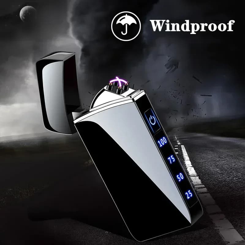 Touch Sensing Metal Electric Outdoor Windproof Lighter Dual Arc Flameless Plasma USB Rechargeable Lighters Digital Power Display - image 4