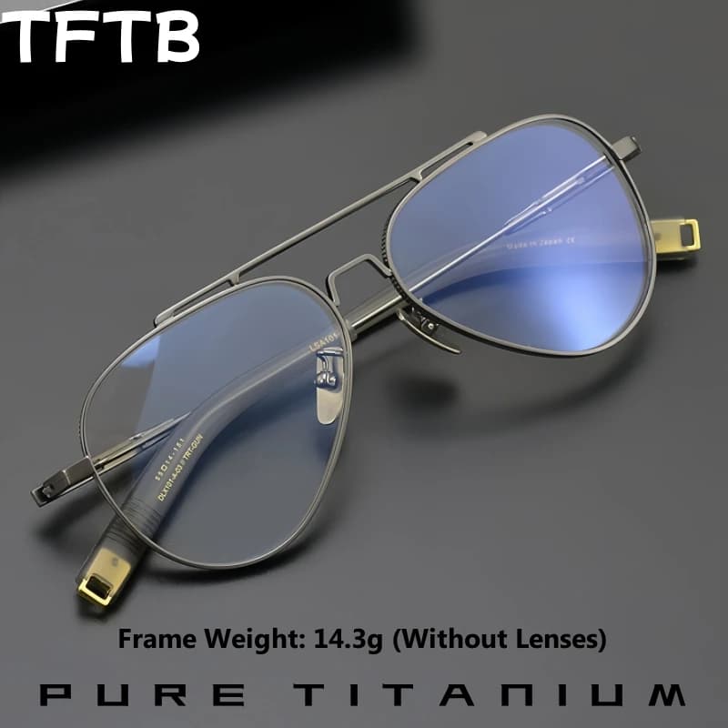 TFTB High Quality Men's Pilot Glasses Luxury Pure Titanium Eyewear Women Ultra-light Flexible Big Size Eyeglasses Frame LSA101