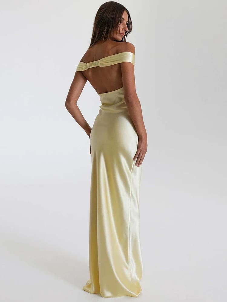 Satin Off-shoulder Backless Sexy Maxi Dress Women Gown Fashion Strapless Sleeveless High Waist Club Party Long Dresses - image 3