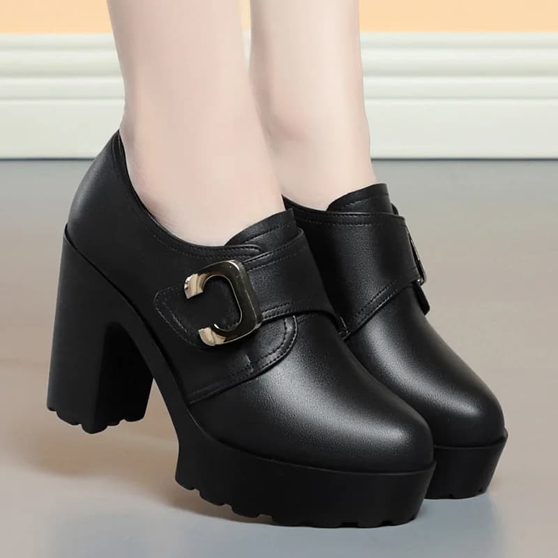 British Style Deep Mouth Soft Leather Chunky Shoes 2024 Spring Block High Heels Shoes Women Oxfords For Office Grace Mode - image 5