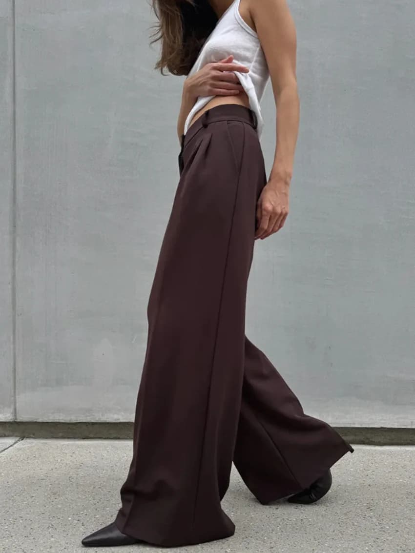 Parc Fee Fashion Loose Coffee Office Women Pants 2025 Casual High Waist Wide Trousers Elegant Full Length Pants Female Clothing - image 4
