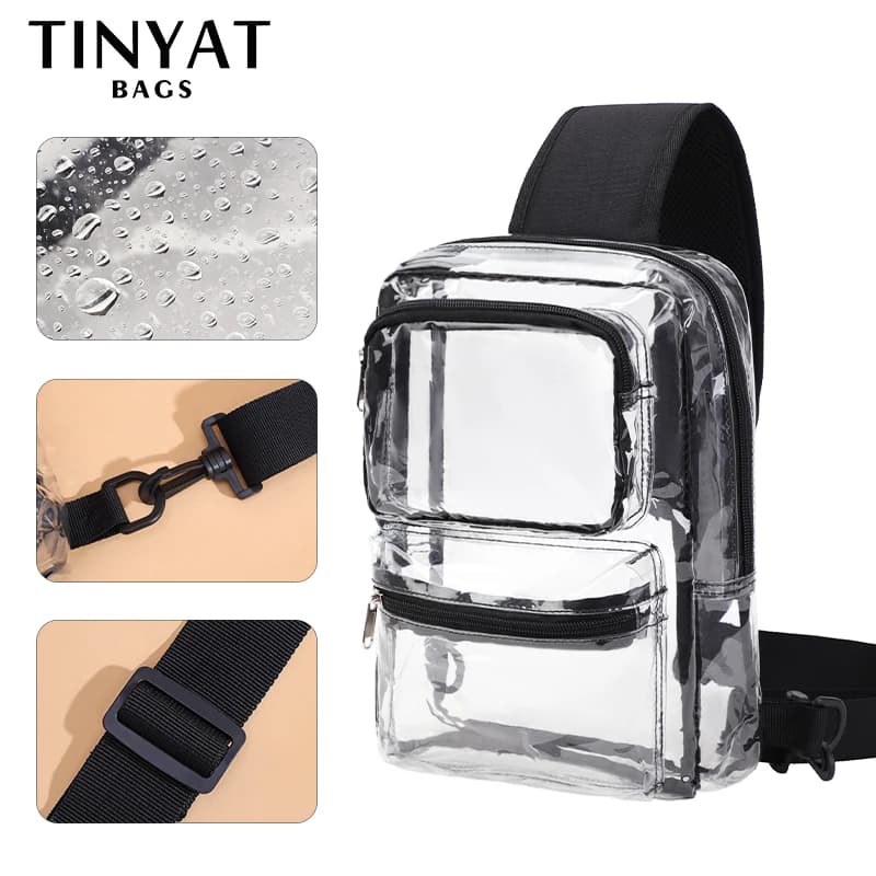 TINYAT Clear PVC Shoulder Bag Chest Transparent Sling Crossbody Bags For Women Trend 2024 For Summer Vacation, Beach, Swimming