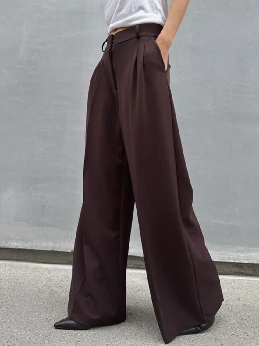 Parc Fee Fashion Loose Coffee Office Women Pants 2025 Casual High Waist Wide Trousers Elegant Full Length Pants Female Clothing - image 3