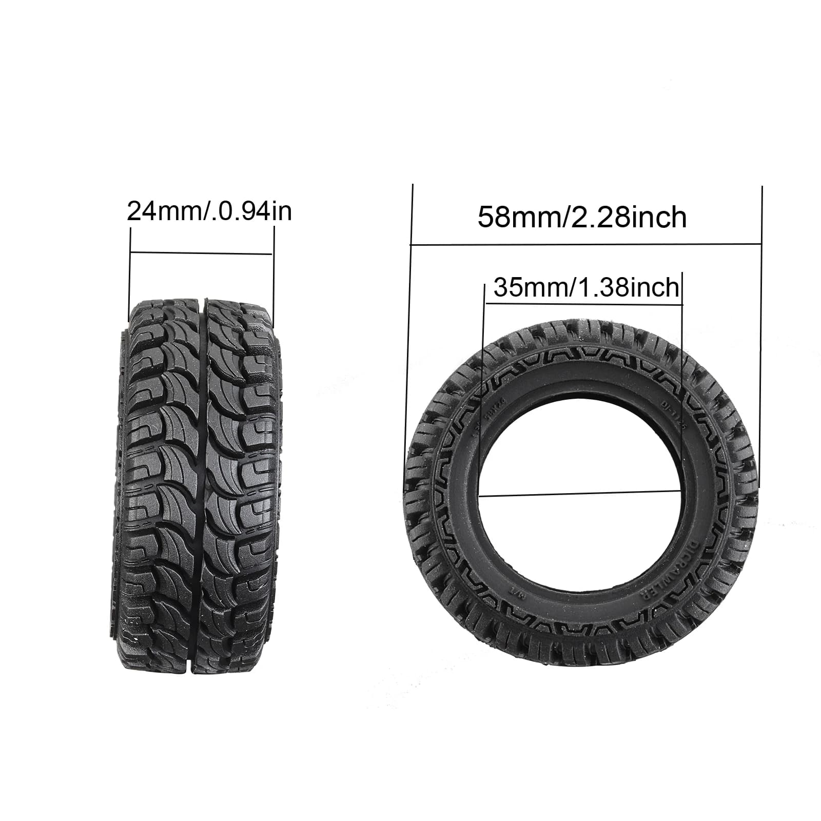 DJ 1.33 Inch Mud Rain Forest Crawler Tire M/T with Sponge Foam Liner for TRX-4M Bronco Fcx24 1/18 1/24 RC Car Wheel Upgrade Part - image 4
