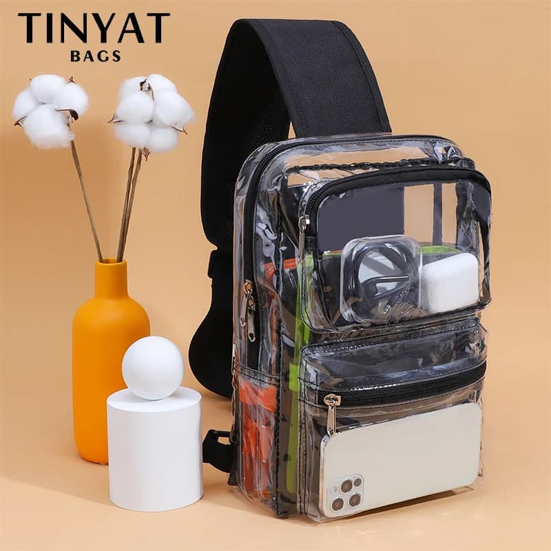 TINYAT Clear PVC Shoulder Bag Chest Transparent Sling Crossbody Bags For Women Trend 2024 For Summer Vacation, Beach, Swimming - image 6