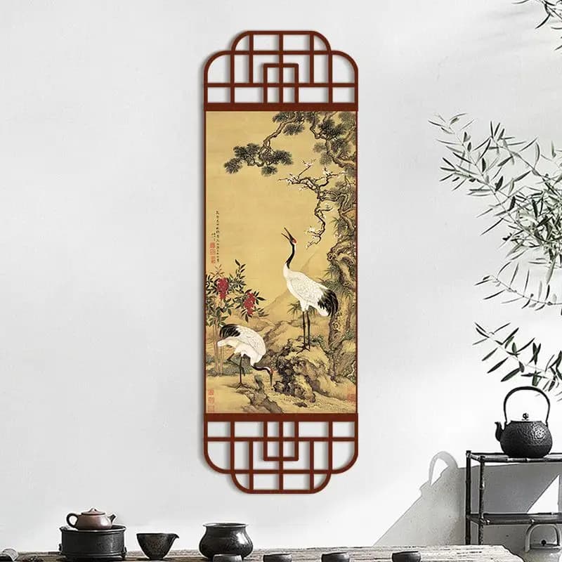 Pine Plum Crane Tapestry Wall Hanging, Vertical Scroll Chinese Ink Canvas Art for Living Room Dining Study Corridor House Decor - image 3