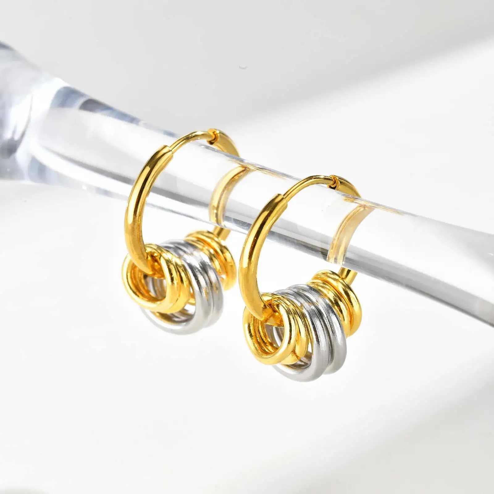 Vnox Classic Multiple Circles Hoop Earrings For Women, Stainless Steel Mixed Color Detachable Multi-ring Ear Jewelry - image 3