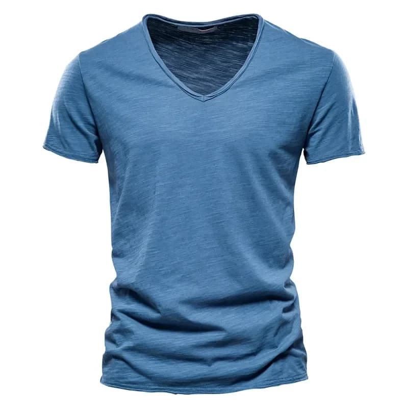 Plain Cotton Gym T-shirt Men Summer Fitness Clothing V-Neck Short Sleeve T shirt Slim Fit Tshirt Bodybuilding Workout Tees Tops - image 6