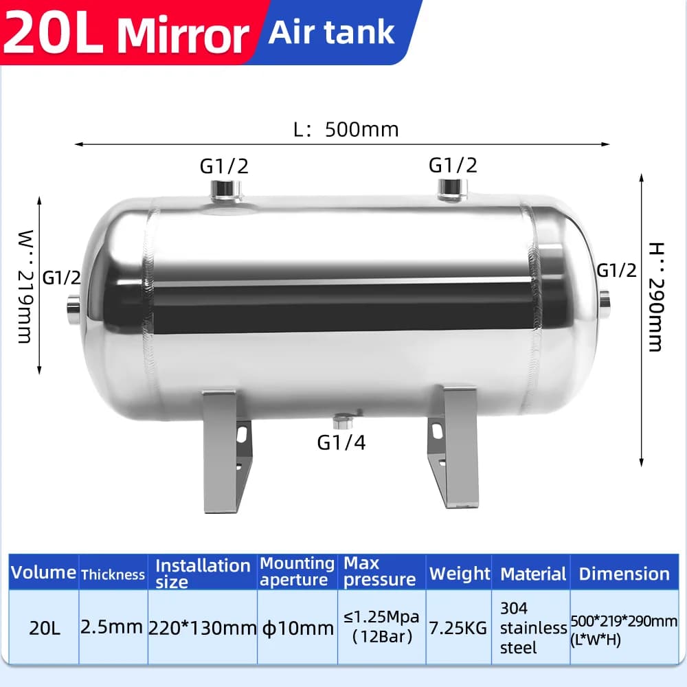 20L 304 Stainless Steel Small Horizontal Air Compression Tank Vacuum Buffer Air Storage Suitable for Beauty Instruments - image 3