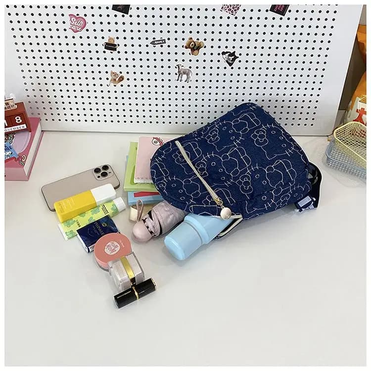 2025 Hello Kitty Backpacks Denim Embroidery Casual Shoulder Versatile Multi-Use Backpack Fashion Bags For Girls Women Mochilas - image 5