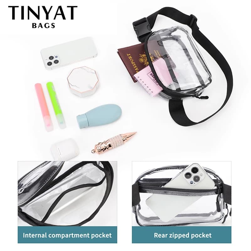 TINYAT Clear Waist Bag Women Purse Large Phone Fanny Pack Sports Travel Ladies Belt Bag Pouch Transparent PVC Banana Bum Bag - image 5