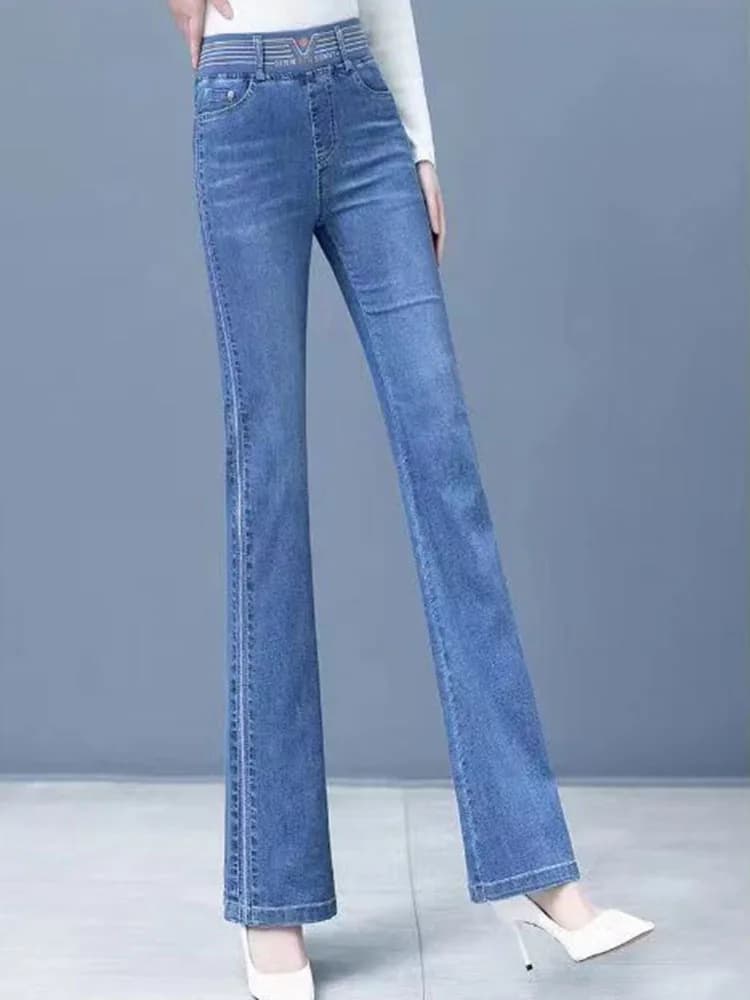 Women Vintage Skinny Stretch Flare Jeans Korean Elastic High Waist Wide Leg Denim Pants Ankle Length Big Size 4xl Kot Pantolon - image 5