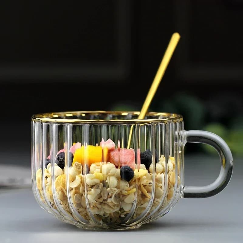 European Simple Breakfast Glass Mug Home Coffee Cup Gold-plated Transparent Tea Milk Cup Coffee Table Living Room Decoration - image 3