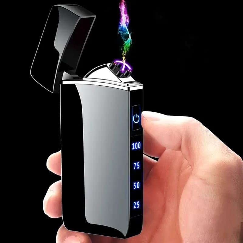 Touch Sensing Metal Electric Outdoor Windproof Lighter Dual Arc Flameless Plasma USB Rechargeable Lighters Digital Power Display - image 3