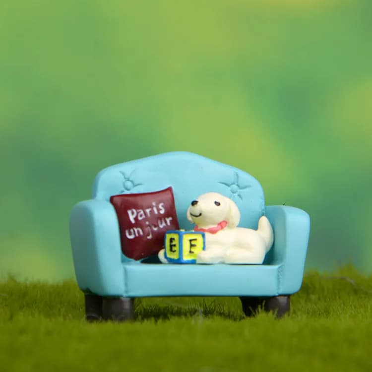 Dog Figurine with Moss Planter, Kawaii Photography Prop for Zakka Decor