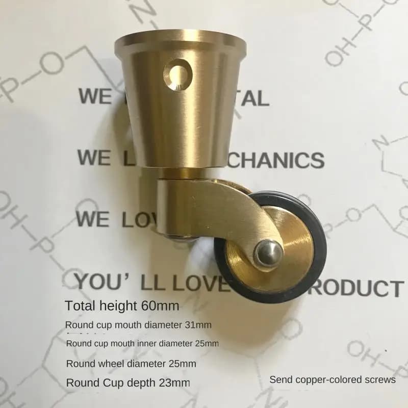 4PCS Solid Brass Swivel Casters - Round Cup Mount Rubber Wheel with Floor Protection for Furniture/Dining Carts - image 4