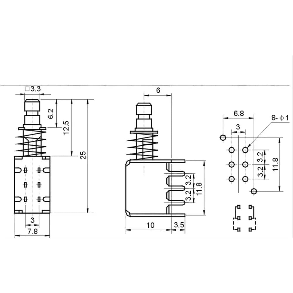 1PC PS-22F03 PS-22F02 Right Angle PCB Latching Push Button Switch with Cap DPDT Double Pole Self/No-Locking Key Power  6Pin A03 - image 4