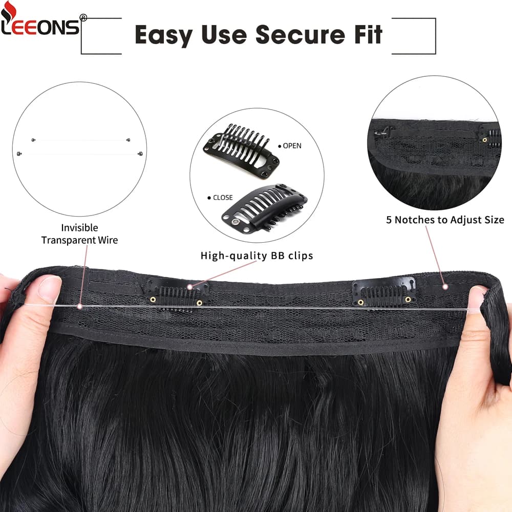 Two Clips Invisible Wire Hair Extensions Synthetic Long Wavy Black Brown One Piece False Hairpiece Hair Extension For Women - image 5