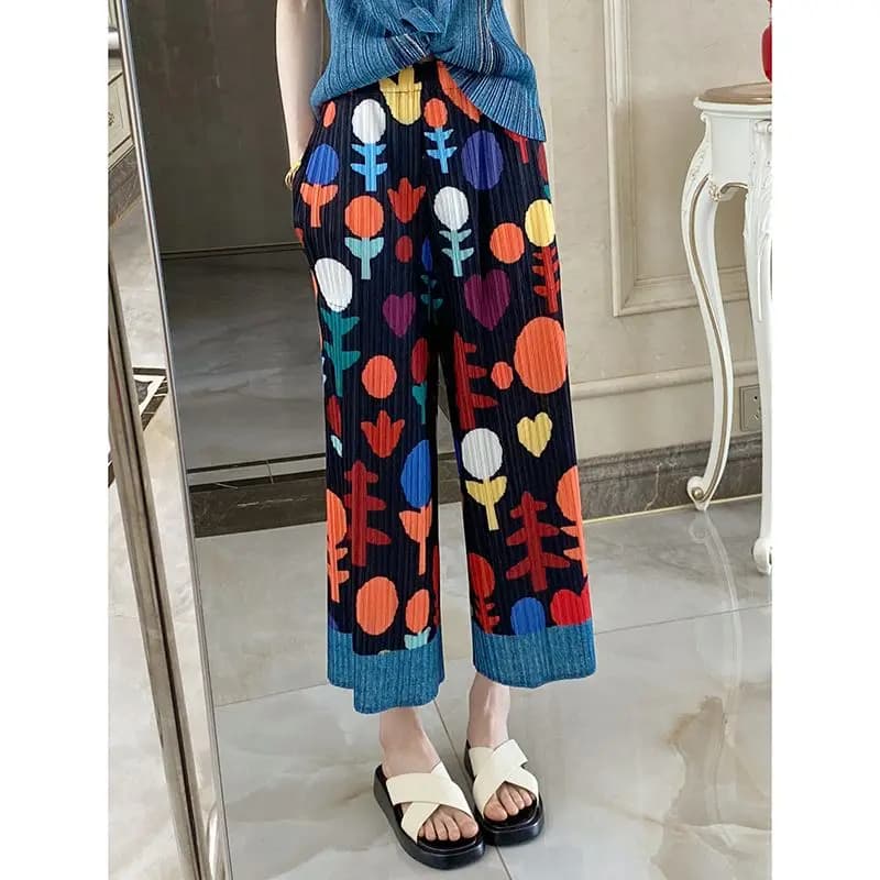 Folded niche  retro printing thin straight casual pants children's high-end summer drape eight-point nine-point pants - image 6