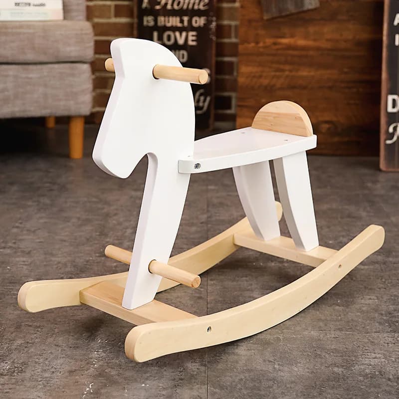 LazyChild Children's Rocking Horse Safety Rocking Horse Nordic Style Pure Wooden Horse for Baby Toy Birthday Gift