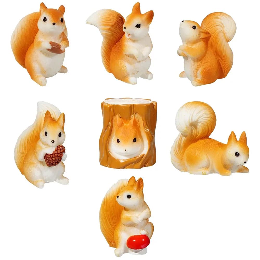 7Pcs Resin Miniature Squirrel Figurines Mini Forest Animal Figures for DIY Micro Moss Landscape Diorama Fairy Garden Craft