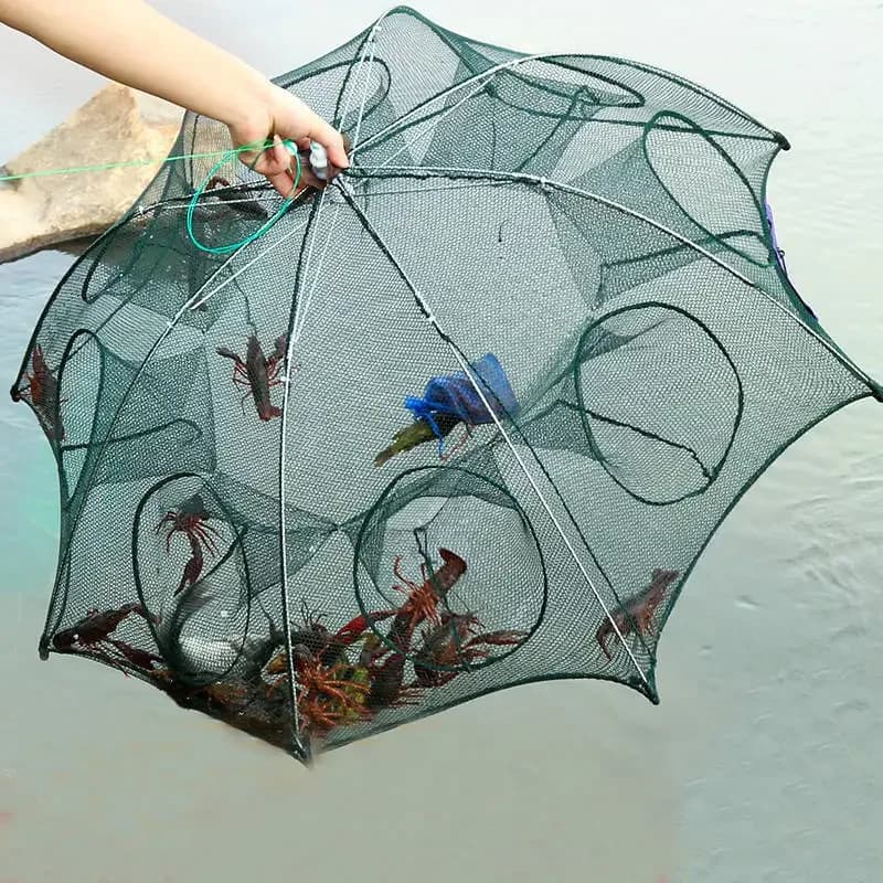Folding Fishing Network Outdoor Strengthened 4-8 Holes Automatic Fishing Net Shrimp Cage Nylon Foldable Fish Trap Cast