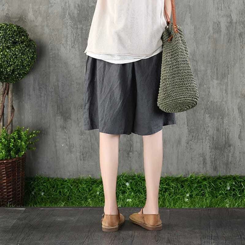 Summer New Cotton Linen Vintage Printing Half Length Pants Ladies Loose Casual All-match Fashion Lace Up Wide Leg Shorts Women - image 4