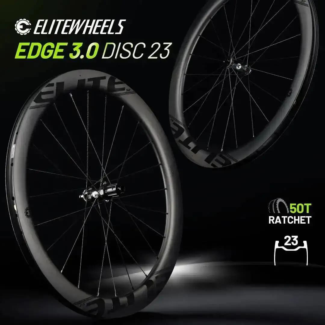 ELITEWHEELS EDGE DISC 3.0 Carbon Wheelset Ratchet System 50T Wing 20 Spoke UD Matte Raw Carbon Center Lock Cruiser Wheelset