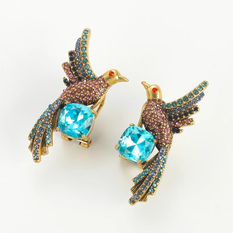 Vintage Blue Crystal Stud Earrings for Woman Rhinestones Phoenix Chinese Style Luxury High Quality Mother Jewelry Birthday Trend - image 6