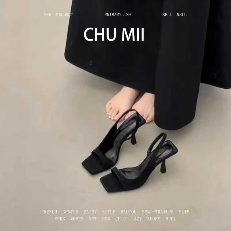 Leather Version Summer Versatile Pointed Toe Thin Heel Sandals Women's Faionable New Model Match Skirts Open Toe Side Emp