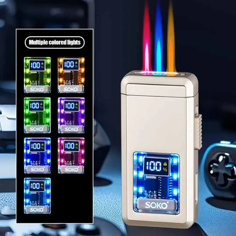 New High Beauty Voice Controlled LED Lighter Three-Color Flame Counting Transparent Visual Movement Inflatable Windproof Lighter - image 5